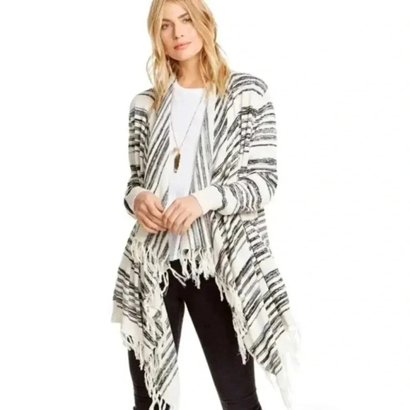 Chaser Striped Linen Fringe Boho Cardigan - Picture 1 of 7